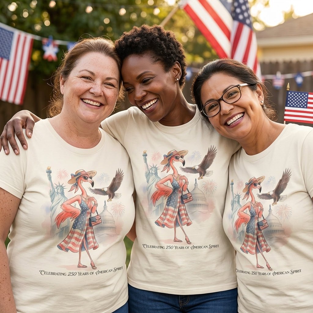 Celebrating 250 Years of American Spirit Patriotic Eagle Flamingo T-Shirt - FlamingoAholic
