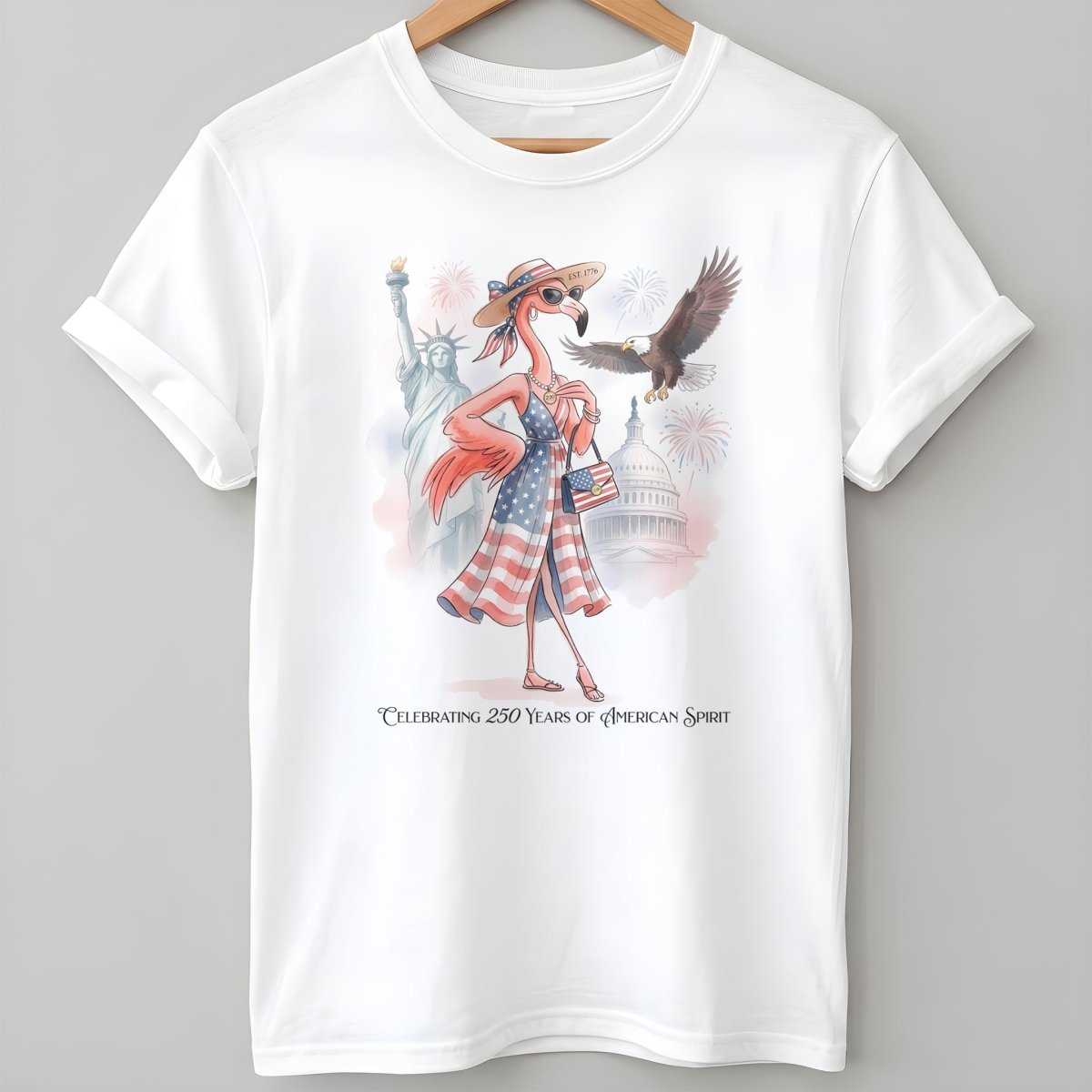 Celebrating 250 Years of American Spirit Patriotic Eagle Flamingo T-Shirt - FlamingoAholic
