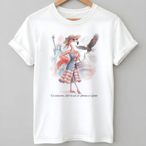 Celebrating 250 Years of American Spirit Patriotic Eagle Flamingo T-Shirt - FlamingoAholic