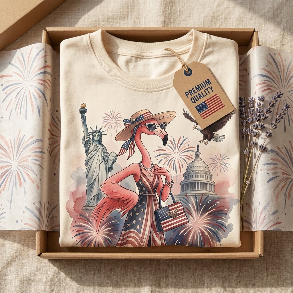 Celebrating America's 250 Years Spirit Patriotic Flamingo T-Shirt - FlamingoAholic