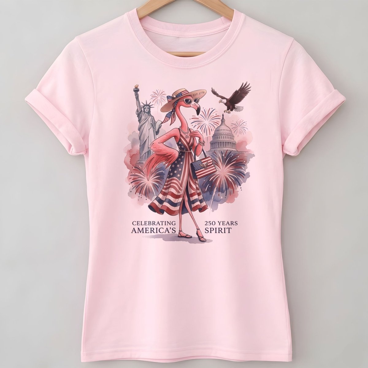 Celebrating America's 250 Years Spirit Patriotic Flamingo T-Shirt - FlamingoAholic