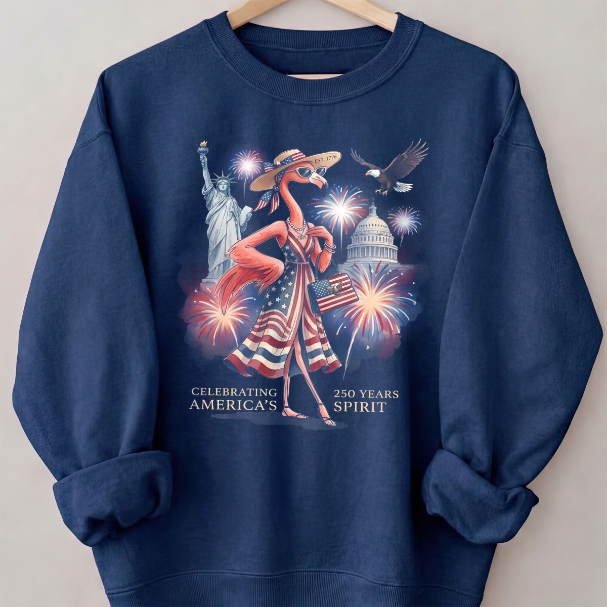 Celebrating America's 250 Years Spirit Patriotic Flamingo T-Shirt - FlamingoAholic