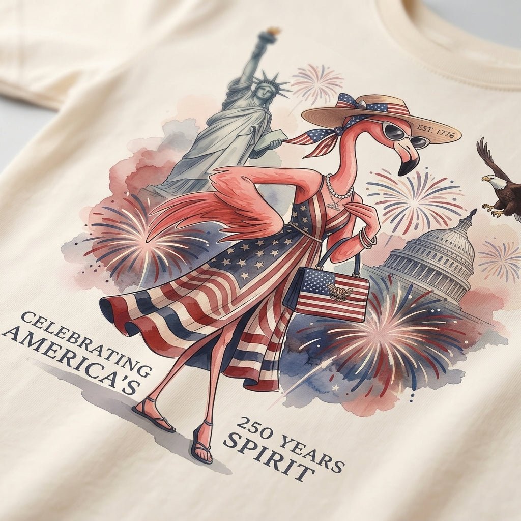 Celebrating America's 250 Years Spirit Patriotic Flamingo T-Shirt - FlamingoAholic