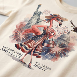 Celebrating America's 250 Years Spirit Patriotic Flamingo T-Shirt - FlamingoAholic