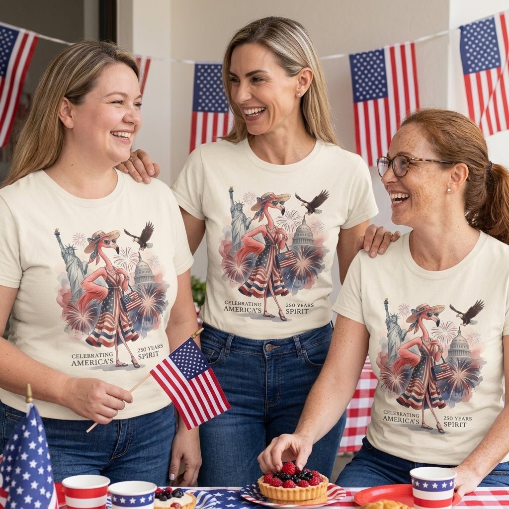 Celebrating America's 250 Years Spirit Patriotic Flamingo T-Shirt - FlamingoAholic