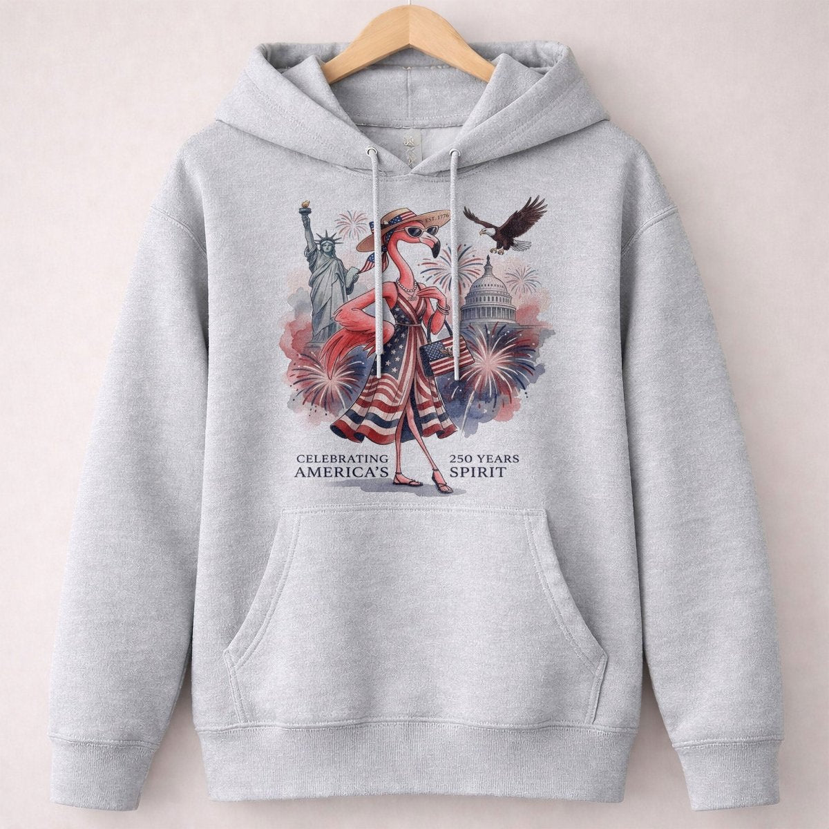 Celebrating America's 250 Years Spirit Patriotic Flamingo T-Shirt - FlamingoAholic