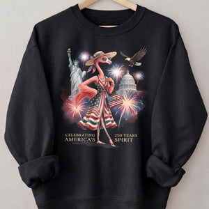 Celebrating America's 250 Years Spirit Patriotic Flamingo T-Shirt - FlamingoAholic