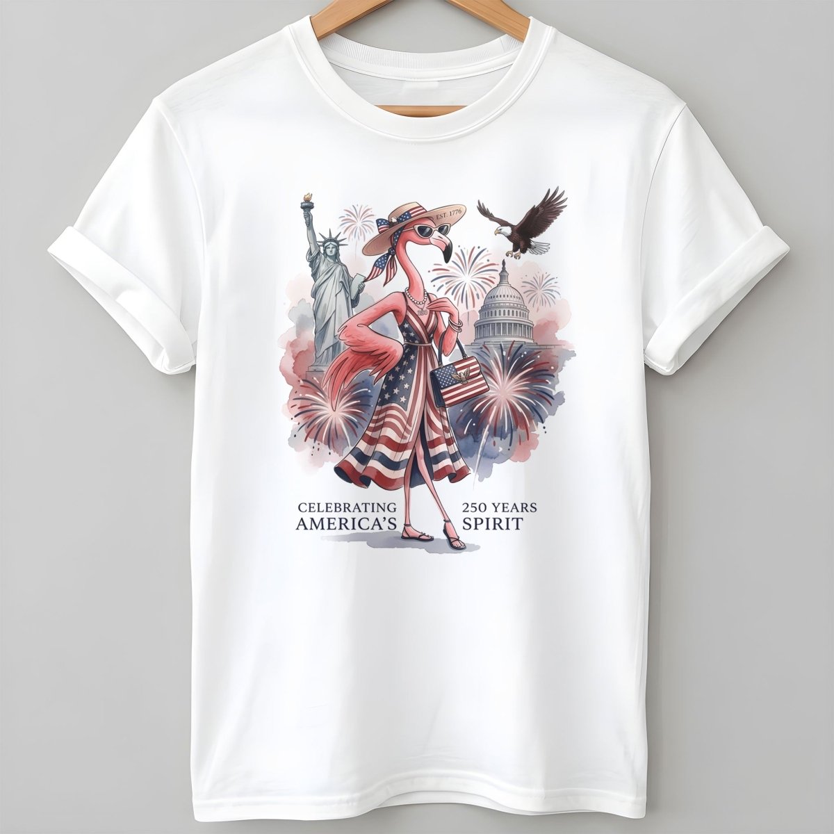 Celebrating America's 250 Years Spirit Patriotic Flamingo T-Shirt - FlamingoAholic