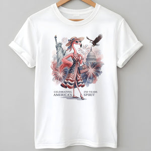 Celebrating America's 250 Years Spirit Patriotic Flamingo T-Shirt - FlamingoAholic