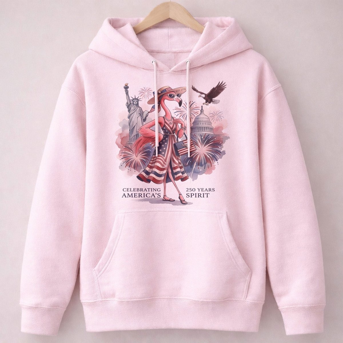 Celebrating America's 250 Years Spirit Patriotic Flamingo T-Shirt - FlamingoAholic