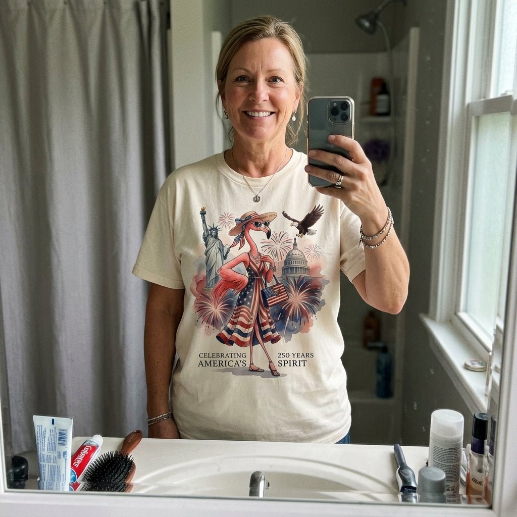 Celebrating America's 250 Years Spirit Patriotic Flamingo T-Shirt - FlamingoAholic