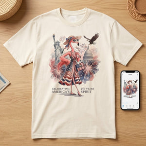 Celebrating America's 250 Years Spirit Patriotic Flamingo T-Shirt - FlamingoAholic
