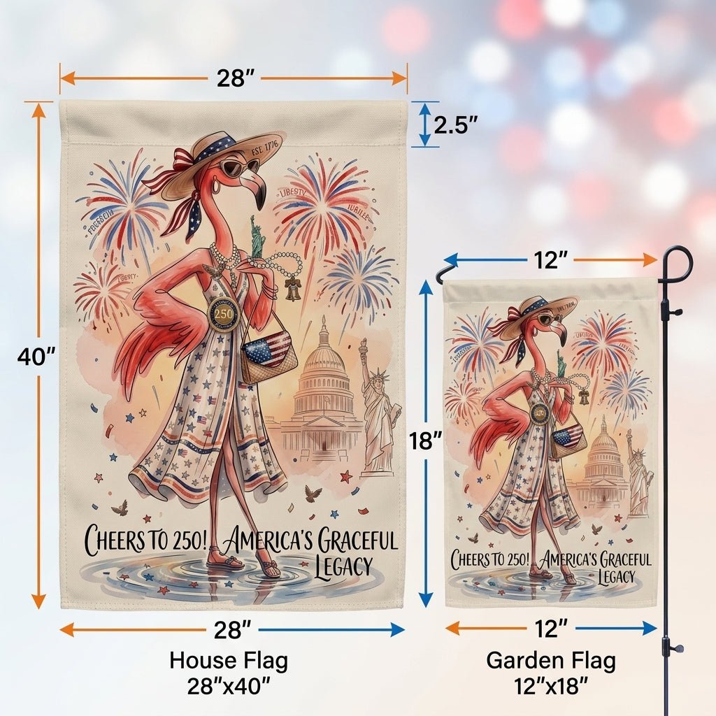 Cheers to 250 America's Graceful Legacy Flamingo July 4th Garden Flag - FlamingoAholic