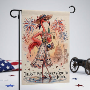 Cheers to 250 America's Graceful Legacy Flamingo July 4th Garden Flag - FlamingoAholic