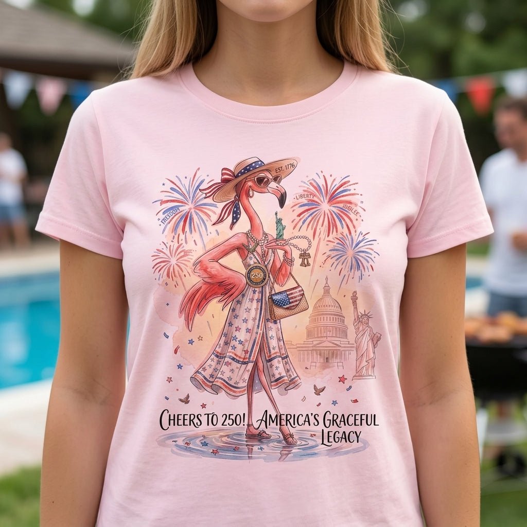 Cheers to 250 America's Graceful Legacy Flamingo July 4th Shirt - FlamingoAholic