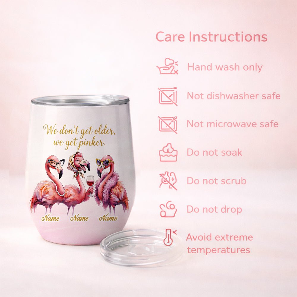 Classy Personalized Flamingo Wine Tumbler - "We Get Pinker" Best Friend Birthday Gift - FlamingoAholic