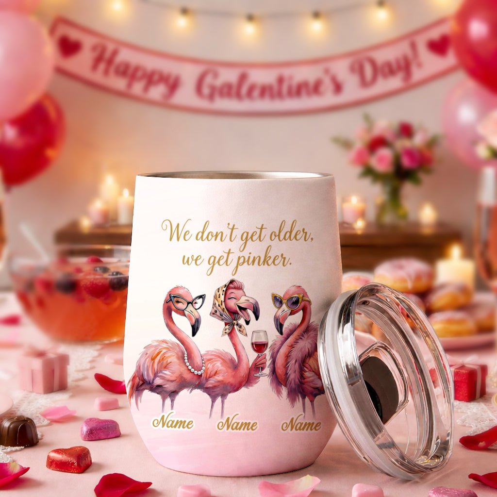 Classy Personalized Flamingo Wine Tumbler - "We Get Pinker" Best Friend Birthday Gift - FlamingoAholic