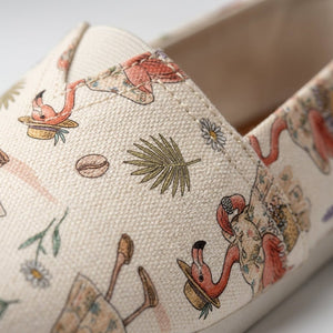 Coastal Flamingo Print Cream Canvas Lightweight Slip-On Shoes - FlamingoAholic