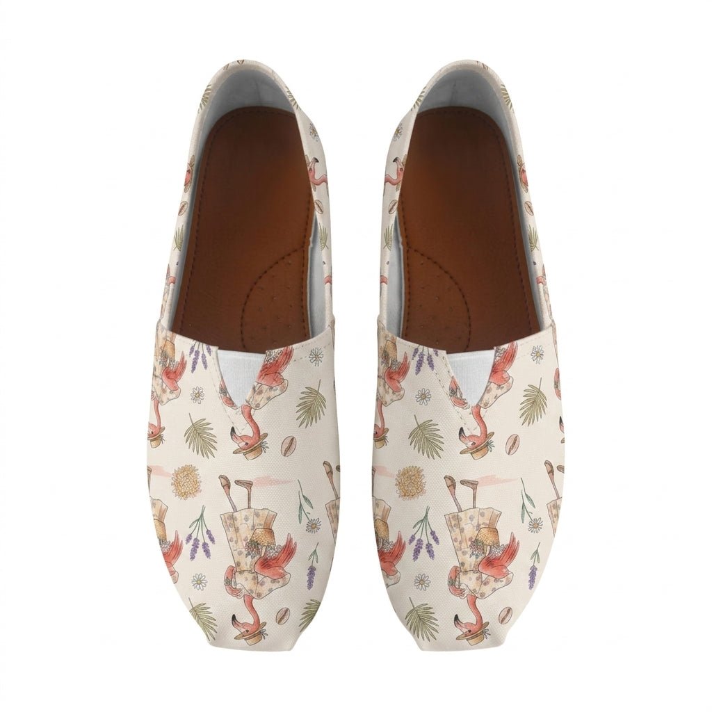 Coastal Flamingo Print Cream Canvas Lightweight Slip-On Shoes - FlamingoAholic