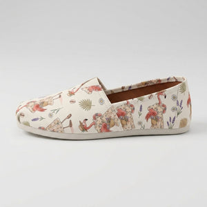 Coastal Flamingo Print Cream Canvas Lightweight Slip-On Shoes - FlamingoAholic