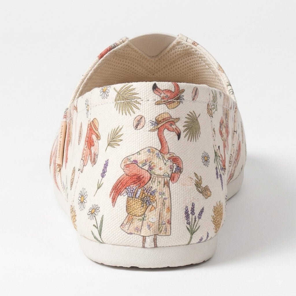 Coastal Flamingo Print Cream Canvas Lightweight Slip-On Shoes - FlamingoAholic