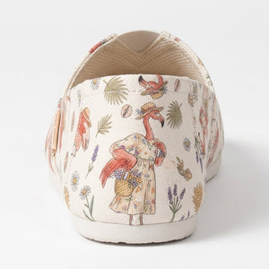 Coastal Flamingo Print Cream Canvas Lightweight Slip-On Shoes - FlamingoAholic