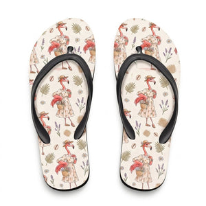 Coastal Flamingo Print Cream Canvas Lightweight Water-Resistant Flip Flops - FlamingoAholic