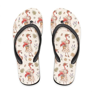 Coastal Flamingo Print Cream Canvas Lightweight Water-Resistant Flip Flops - FlamingoAholic