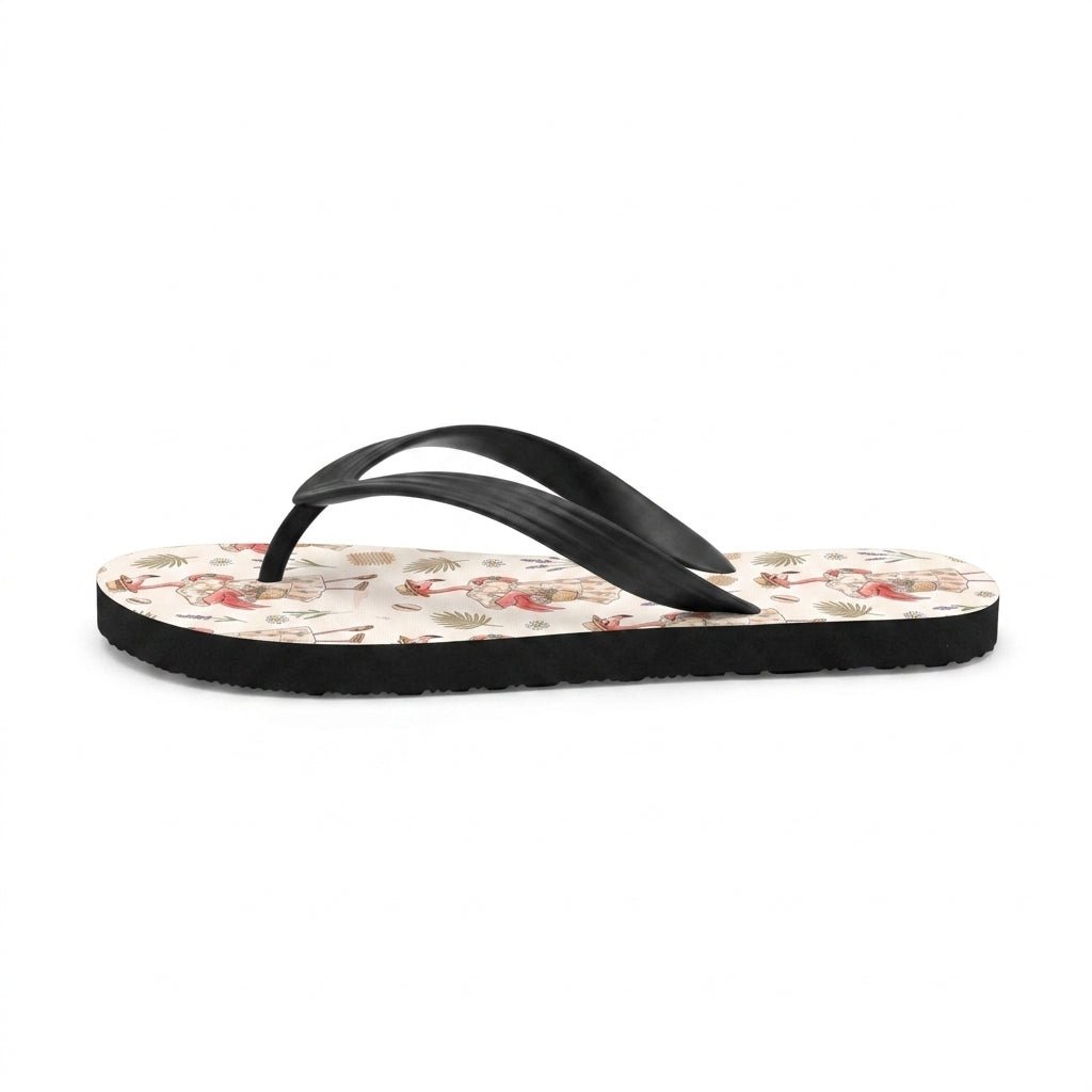Coastal Flamingo Print Cream Canvas Lightweight Water-Resistant Flip Flops - FlamingoAholic