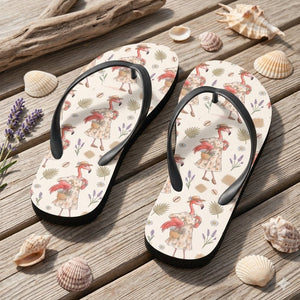 Coastal Flamingo Print Cream Canvas Lightweight Water-Resistant Flip Flops - FlamingoAholic
