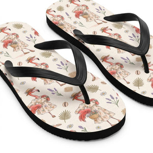 Coastal Flamingo Print Cream Canvas Lightweight Water-Resistant Flip Flops - FlamingoAholic
