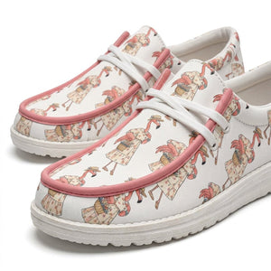 Coastal Flamingo Print White Canvas Lightweight Slip-On Loafer Shoes - FlamingoAholic