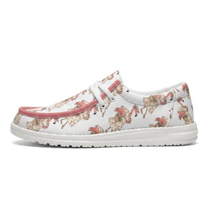 Coastal Flamingo Print White Canvas Lightweight Slip-On Loafer Shoes - FlamingoAholic