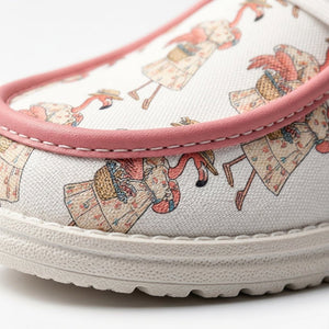 Coastal Flamingo Print White Canvas Lightweight Slip-On Loafer Shoes - FlamingoAholic