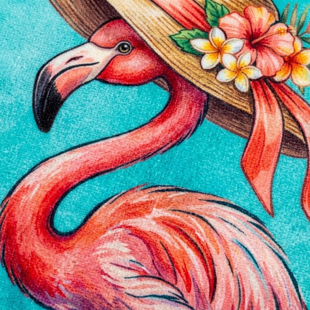 "Coastal Mamamingo" Watercolor Blue Beach Towel - Tropical Summer Gift - FlamingoAholic