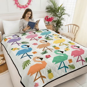 Colorful Geometric Flamingo Quilt - Ultra - Soft Tropical Patchwork Bedding - FlamingoAholic