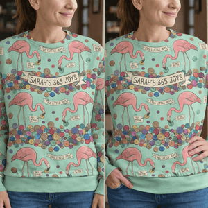 Cozy Personalized Flamingo Button AOP Sweatshirt - Custom Name Gift for Grandma - FlamingoAholic