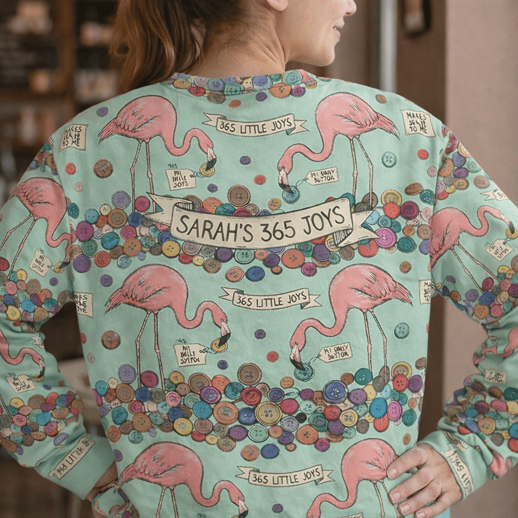 Cozy Personalized Flamingo Button AOP Sweatshirt - Custom Name Gift for Grandma - FlamingoAholic