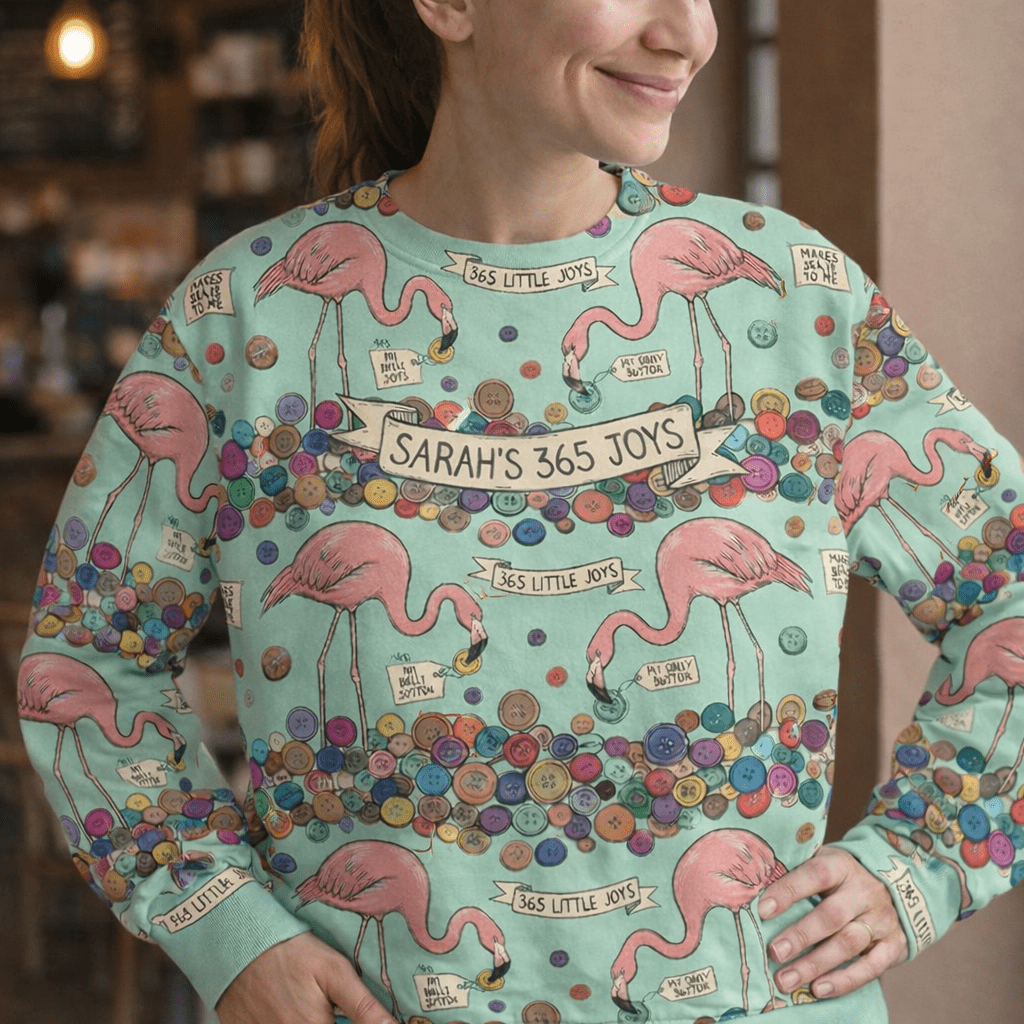 Cozy Personalized Flamingo Button AOP Sweatshirt - Custom Name Gift for Grandma - FlamingoAholic