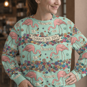 Cozy Personalized Flamingo Button AOP Sweatshirt - Custom Name Gift for Grandma - FlamingoAholic