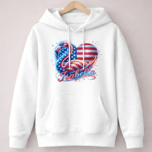 Custom Name Patriotic Sparkle Heart Flamingo July 4th Shirt - FlamingoAholic