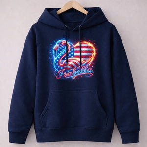 Custom Name Patriotic Sparkle Heart Flamingo July 4th Shirt - FlamingoAholic