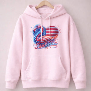 Custom Name Patriotic Sparkle Heart Flamingo July 4th Shirt - FlamingoAholic