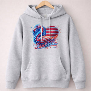 Custom Name Patriotic Sparkle Heart Flamingo July 4th Shirt - FlamingoAholic