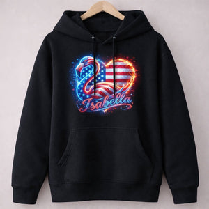 Custom Name Patriotic Sparkle Heart Flamingo July 4th Shirt - FlamingoAholic