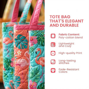 Custom Quilted Flamingo Tote Bag - Personalized Tropical Canvas Gift for Mom or Grandma - FlamingoAholic