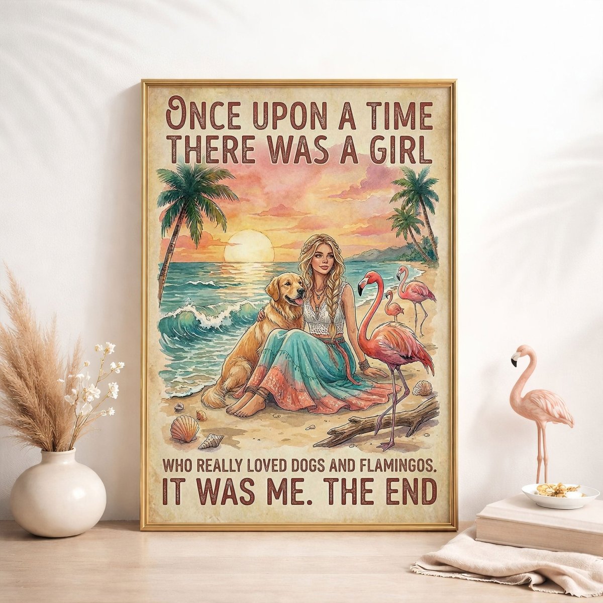 Dogs & Flamingos Lover Poster – Pink Tropical Sunset Wall Art - FlamingoAholic