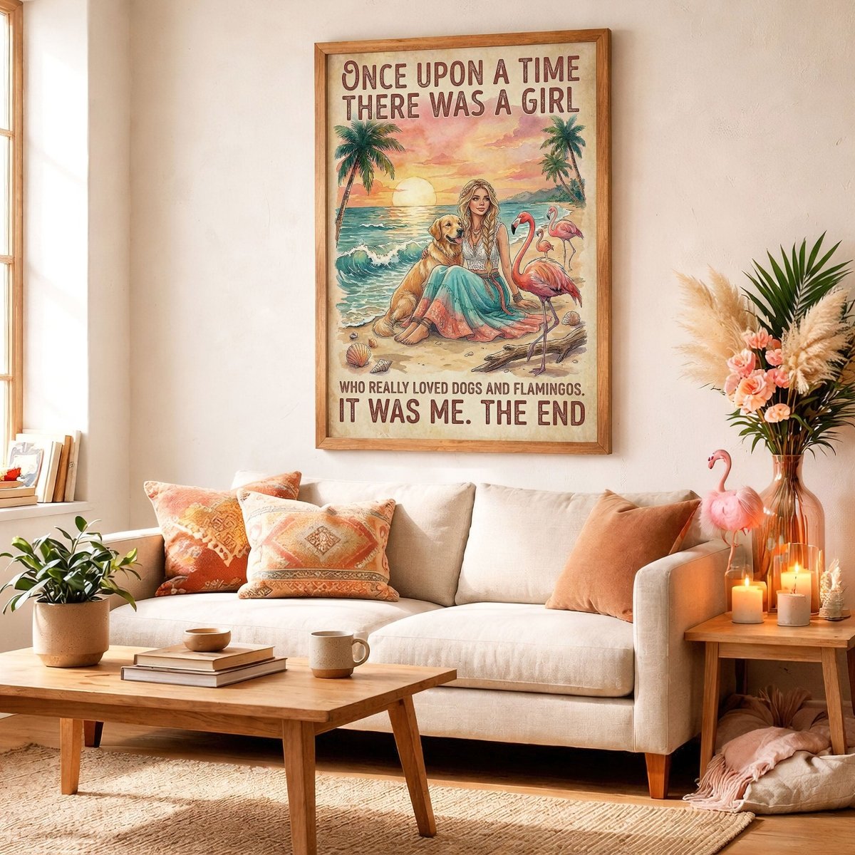 Dogs & Flamingos Lover Poster – Pink Tropical Sunset Wall Art - FlamingoAholic