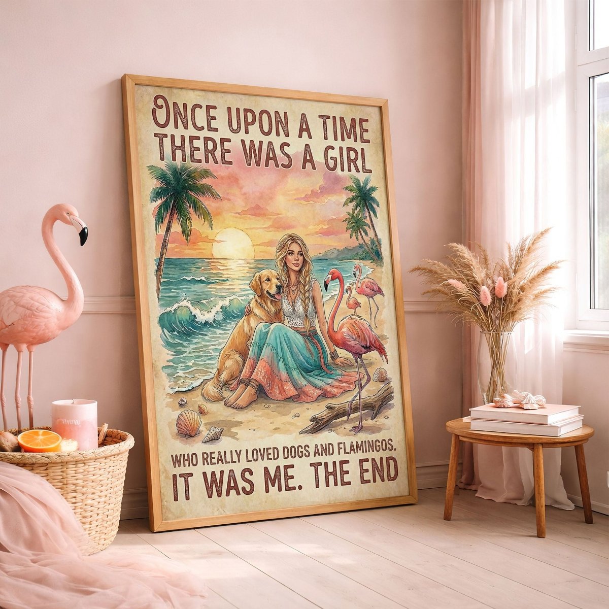 Dogs & Flamingos Lover Poster – Pink Tropical Sunset Wall Art - FlamingoAholic