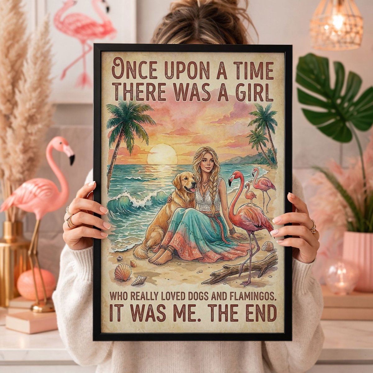 Dogs & Flamingos Lover Poster – Pink Tropical Sunset Wall Art - FlamingoAholic